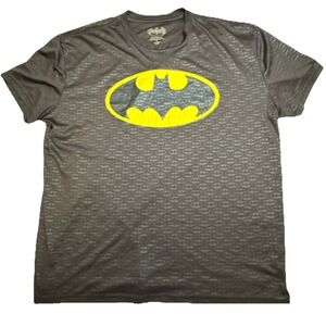 Batman Mens XL T-Shirt Charcoal Grey All Over Print Logo Graphic Performance Tee